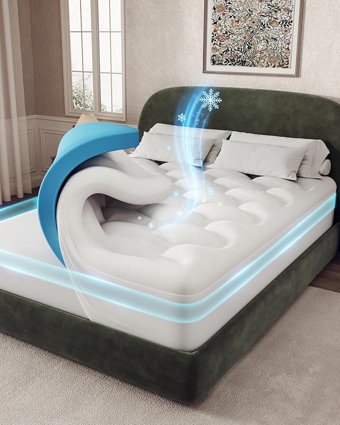 OhGeni Cooling 4 inch Dual Layer King Mattress Topper, 2 inch Cooling Gel Memory Foam, 2 inch Down Alternative Pillow Top Pad, Mattresses Cover for Bed, Medium Support, Fits 6”-19” Deep Pocket