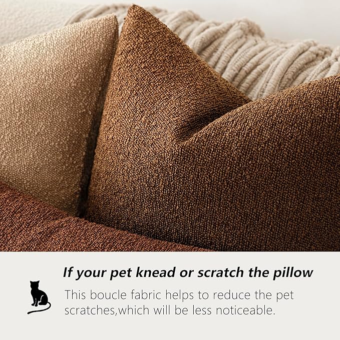 Foindtower Set of 2, Decorative Textured Boucle Throw Pillow Covers Accent Solid Pillow Cases Neutral Soft Cozy Couch Cushion Case for Chair Sofa Bedroom Living Room Home Decor 26x26 Inch Hazel Brown