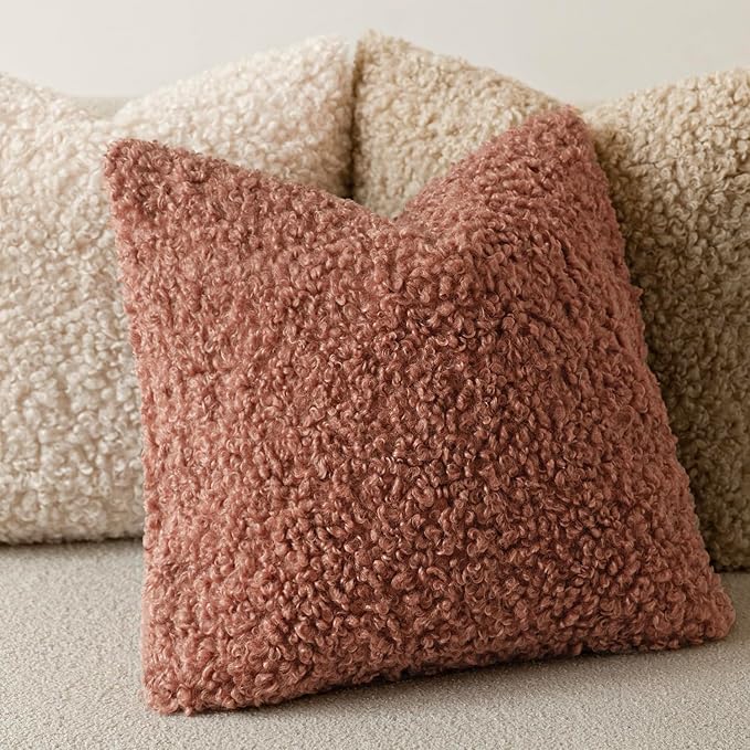 Foindtower 2 Pieces 22x22 Inch Dusty Pink, Faux Fur Throw Pillow Cover Accent Sherpa Furry Pillow Covers Fuzzy Soft Pillowcases Cozy Sheepskin Decorative Fleece Cushion Case for Bed Couch Living Room