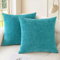 CaliTime Throw Pillow Covers Decorative 26 X 26 Inches Pack of 2 Cozy Chenille Cushion Cases for Couch Sofa Bed Living Room Home Lake Blue