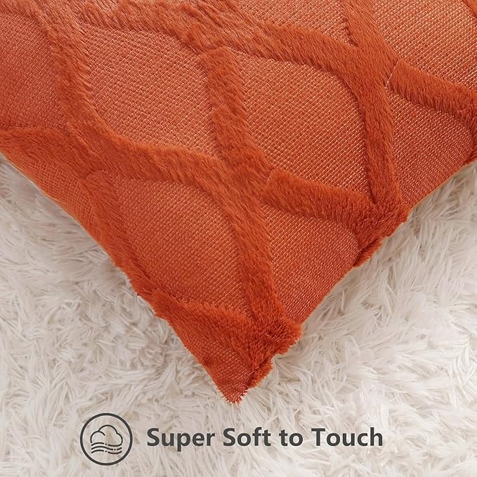 decorUhome Fall Throw Pillow Covers 22x22 Inch Set of 2, Soft Plush Faux Fur Wool Rust Couch Pillow Covers, Decorative Neutral Pillow Cases for Bed Sofa Living Room Home Decor