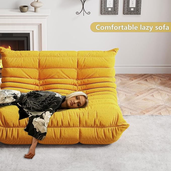 Bean Bag Chairs for Adults, BeanBag Reading Chair Memory Foam Couch, Floor Chair Soft Teddy Material, Comfy Reading Nook Chairs for Bedroom Living Room Office(Yellow)