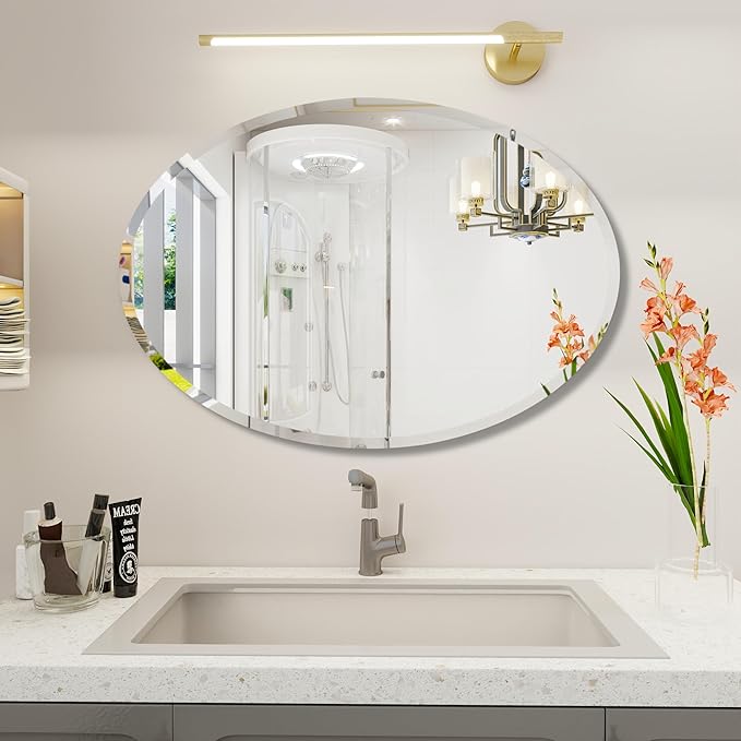 Oval Bathroom Mirror, 32X48 inch Oval Frameless Mirror, Frameless Mirrors for Bathroom,Beveled Bathroom Mirror.