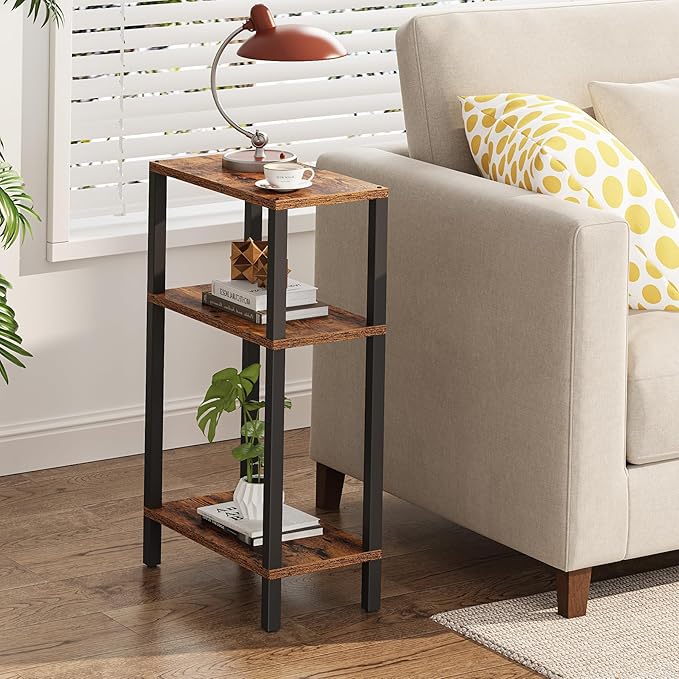 TUTOTAK Small Side Table, Narrow End Table, Skinny Sofa Table, Slim Nightstand, Couch Table, Living Room, Bed Room, Brown TB01BB077