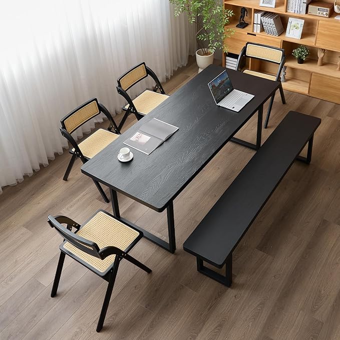 Black Bench Wooden Bench with Metal Legs Suitable for Dining Room Living Room Office Conference Room Indoor Stool Multiple （62.99in）
