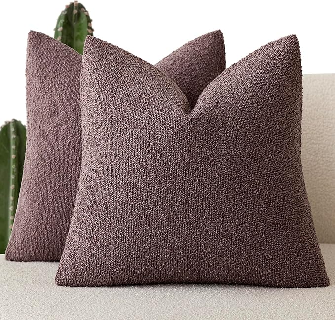 Foindtower Pack of 2 Textured Boucle Throw Pillow Covers Accent Solid Pillow Cases Cozy Soft Decorative Couch Cushion Case for Chair Sofa Bedroom Living Room Home Decor 18x18 Inch Dark Purple