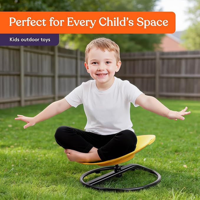 Special Supplies Smile Spinning Chair for Kids- Versatile Kids Sit and Spin Sensory Chair for Training Body Coordination for Playroom, Bedroom, or Nursery (Yellow)