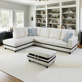 NicBex Sectional Couch 3 Pieces Sofa Set with Right Chaise PU Synthetic Leather L Shaped Cloud Couch for Living Room Furniture Sets with Storage Ottoman, Modular Sofa for Apartment, White+Black