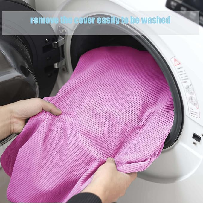 Kisoy Corduroy Bean Bag Cover (No Filler) - Washable, Ultra Soft, Pink, Solid, Round, Rolling, Storage Bag for Adults, Teens & Toys