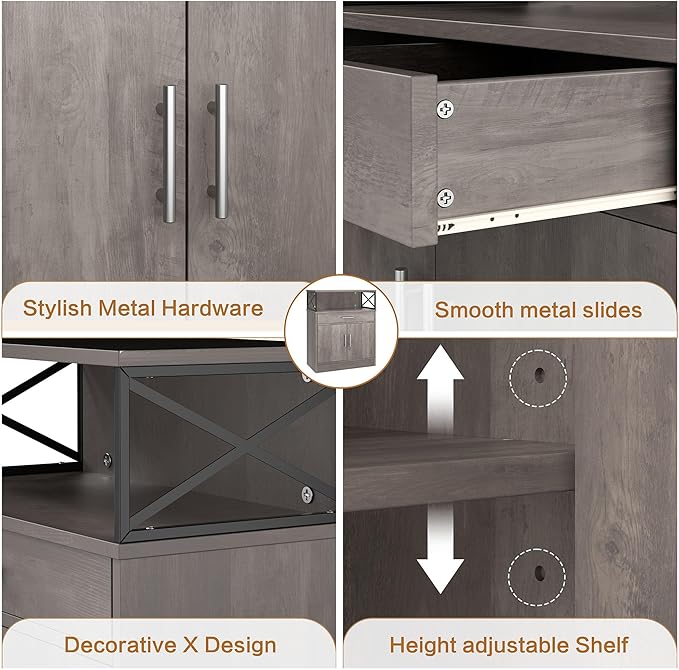 Shintenchi Kitchen Buffet Cabinet with Adjustable Shelf, Modern Kitchen Storage Cabinet,Farmhouse Coffee Bar Cabinet（Ash Grey）