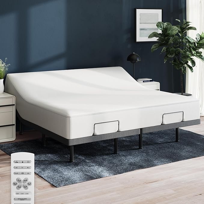 Nectar King Adjustable Base & 12” Mattress (New Version) - Head & Foot Incline - Medium Firm Memory Foam - Cooling Top Layer - 3 Massage Settings - 365-Night Mattress Trial & Forever Warranty