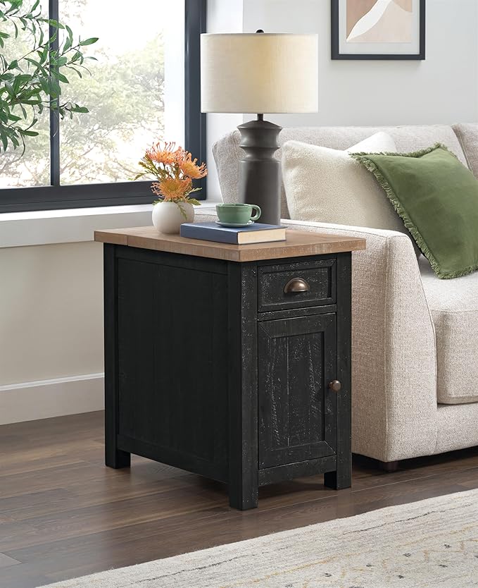 Martin Svensson Home Monterey Chairside Table with Power, Black and Driftwood