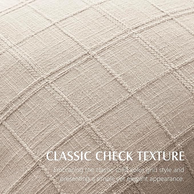 Foindtower Set of 2 Decorative Linen Check Throw Pillow Covers Neutral Farmhouse Vintage Cushion Covers Modern Boho Home Decor For Sofa Chair Couch Bedroom Living Room Outdoor,16×16 Inch,Natural Linen