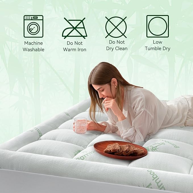 Anluoer Memory Foam Mattress Topper King for Back Pain, Rayon Derived from Bamboo Pillow Top Mattress Topper for Hot Sleepers,Cooling Mattress Pad with 8-21" Deep Pocket, 78x80 Inches, White
