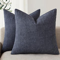 Foindtower Set of 2 Decorative Linen Check Throw Pillow Covers Neutral Farmhouse Vintage Cushion Covers Modern Boho Home Decor for Sofa Chair Couch Bedroom Living Room Outdoor,22×22 Inch,Navy Blue