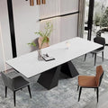 Extendable Dining Table for 8-12 Seat, Flexible Stretch, Tabletop Made from Rock Plate and Tempered Glass, Solid Carbon Steel Base, 35.4" D x 94.5" W x 30" H, White Top