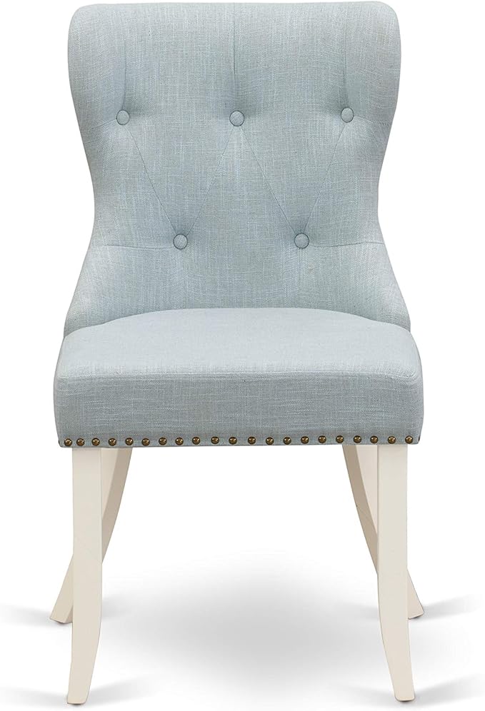 East West Furniture X097SI215-7 7 Piece Dining Table Set Consist of a Rectangle Kitchen Table with X-Legs and 6 Baby Blue Linen Fabric Parson Dining Room Chairs, 40x72 Inch, Multi-Color