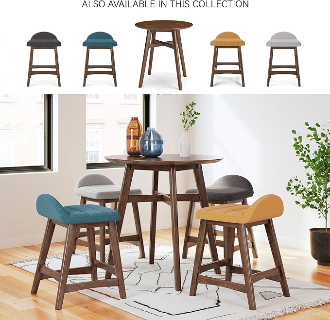 Signature Design by Ashley Lyncott Contemporary 28.5" Counter Height Upholstered Bar Stool with Foam Cushion, 2 Count, Blue & Brown
