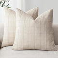 Foindtower Set of 2 Decorative Linen Check Throw Pillow Covers Neutral Farmhouse Vintage Cushion Covers Modern Boho Home Decor For Sofa Chair Couch Bedroom Living Room Outdoor,16×16 Inch,Natural Beige