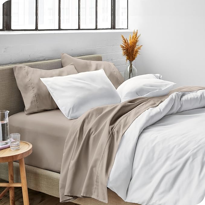 Bare Home King Sheet Set - Luxury 1800 Ultra-Soft Microfiber Queen Bed Sheets - Double Brushed - Deep Pockets - Easy Fit - 4 Piece Set - Bedding Sheets & Pillowcases (King, Khaki)