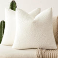 Foindtower Set of 2, Decorative Textured Boucle Throw Pillow Covers Accent Solid Pillow Cases Neutral Soft Cozy Couch Cushion Case for Chair Sofa Bedroom Living Room Home Decor 16 x 16 Inch White