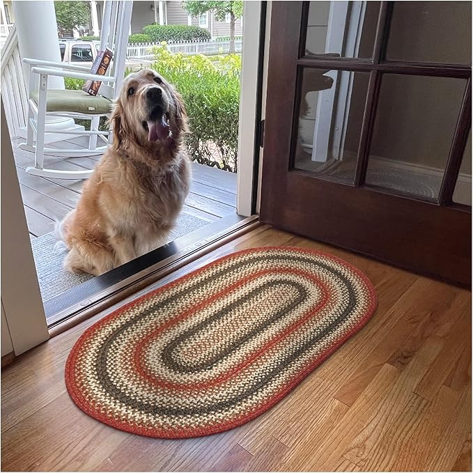 Homespice Chester Red Braided Rugs 2x3' Oval Country Style Rugs for Your Home