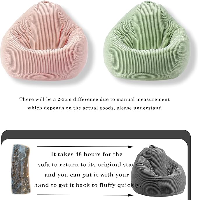 LPMOERA Bean Bag Chairs for Kids/Teen with Memory Foam Filling Bean Bag Sofa with Soft Corduroy Fabric BeanBag Chair for Living Room Bedroom College Dorm Reading Chair Light Pink