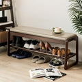 Shoe Bench, Entryway Bench with Leather Cushion, Solid Wood Shoe Rack, Mid Century Modern Bench, Shoe Storage, Shoe Organizer for Entryway (Grey, 39.4" W)
