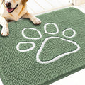 OLANLY Door Mat for Muddy Dog Paws 30x20, Absorbent Chenille Doormat with Paw Print Design, Non-Slip Washable Doormat for Indoor Entryway, Quick-Dry Pet Bed Mats for Dirty Dogs, Olive Green and White