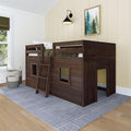 Max & Lily Modern Farmhouse Twin Low Loft Bed with Two Windows - Solid Wood, 15” Guardrails, 400-lb Capacity, Low-VOC Finish, Barnwood Brown