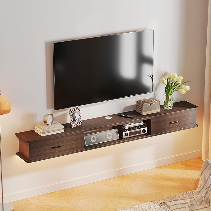 Floating TV Stand with 2 Doors,70'' Wall-Mounted TV Console,Floating TV Cabinet,Floating Console Shelf,Wall Mounted TV Cabinet(Walnut)