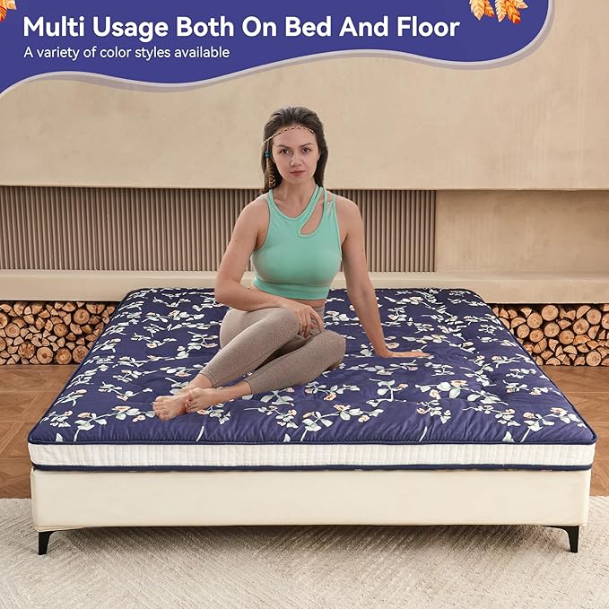 Dr.Futon Japanese Floor Futon Mattress Extra Thick Folding Roll Up Bed Topper Mat for Guest,Lounger and Tavel