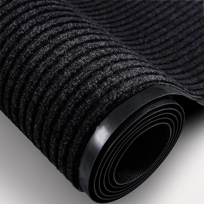 TANYOYO 3' X 6' Commercial Grade Door Floor Mat Brush Step Entrance Mat Vinyl Backed Utility Doormat Heavy Duty Floor Rugs Commercial Outdoor Carpet Indoor Entrance Mat，Black