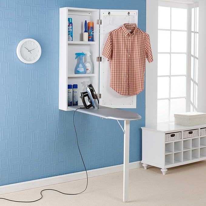 SEI Furniture Wall Mount Fold Ironing Center, 16 W x 7 D x 42 H (inches), White