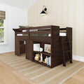 Max & Lily Modern Farmhouse Twin Low Loft Bed with Bookcase - Solid Wood, 15” Guardrails, 400-lb Capacity, Low-VOC Finish, Barnwood Brown