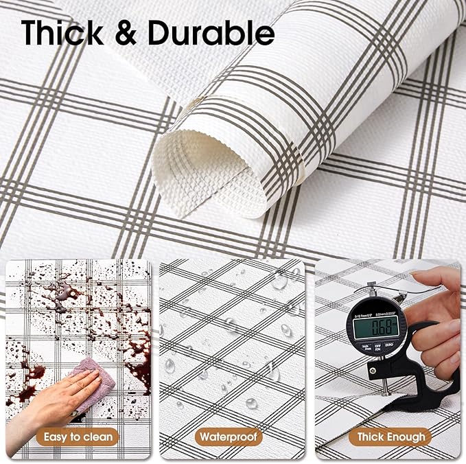 Beautysaid Shelf and Drawer Liner for Kitchen Cabinet, Non Adhesive Non Slip Shelf Paper Waterproof Washable Thickened for Dresser Pantry Shelve Bathroom Protector Liner(Plaid,23.6 in x 20 FT)