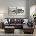 L Shaped Sectional Couches, Modern Modular Sectional Sofa for Living Room Bedroom Furniture, Cozy 4 Seat Couch with Ottoman Storage & Chaise, Brown