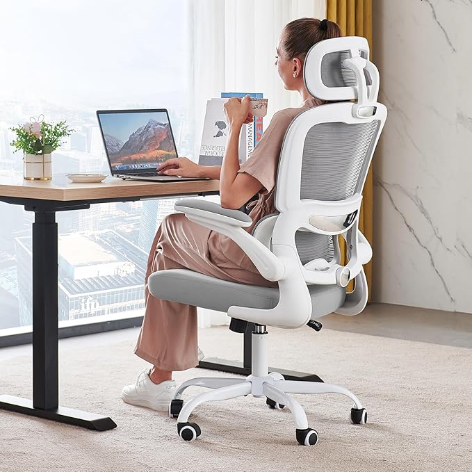 Office Chair Ergonomic Desk Chair, 330 LBS Home Mesh Office Desk Chairs with Wheels, Comfortable Gaming Chair, High Back Office Chair for Long Hours, Office Chair for Study and Work (Grey)