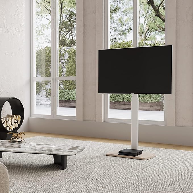 FITUEYES Swivel Floor TV Stand for 32 to 70 Inch TVs Tall Universal TV Stand Mount with Sturdy Wood Base, Space Saving for Corner Bedroom White