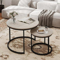 Nesting Tables Set of 2, Round Coffee Table, Small Nesting Coffee Table with Adjustable Non-Slip Fee, Wood Grain Top Nesting Tables for Living Room, Bedroom (Wood Grain Grey)