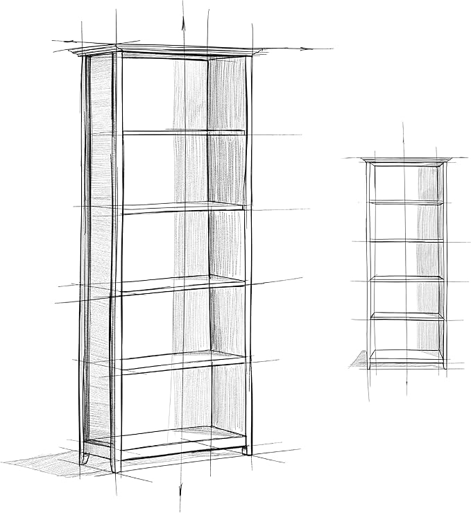 SIMPLIHOME Amherst Bookcase - 70 inch Tall 5-Shelf Solid Wood Bookshelf in Distressed Grey, Transitional Storage for Living Room, Study Room or Office with Adjustable Shelves and Tapered Legs