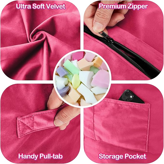 Homguava 6 FT Bean Bag Chair: 6' Bean Bags with Memory Foam Filled, Large Beanbag Chairs Soft Sofa with Dutch Velvet Cover-Pink