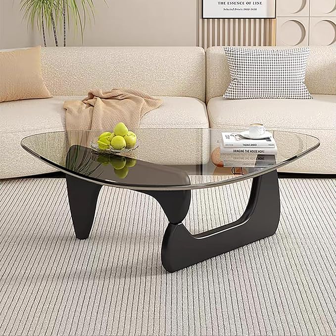 Modern Glass Coffee Table for Living Room, Mid Century Small Coffee Tables, Suitable for Bedroom Living Room Reception Office Tables（Black/Transparent，Medium）