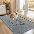 OLANLY Door Mat for Muddy Dog Paws 54x32, Ultra Absorbent Chenille Mud Doormat with Paw Print Design, Non-Slip Washable Doormat for Indoor Entryway, Quick-Dry Pet Bed Mats for Dirty Dogs, Grey
