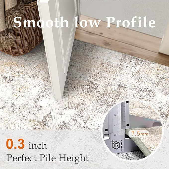 3x7 Washable Runner Rug Beige Grey Neutral Abstract Hallway Kitchen Living Room Bedroom Non Slip Throw Rug Soft Low Pile Indoor Carpet for Entrance Laundry Bathroom