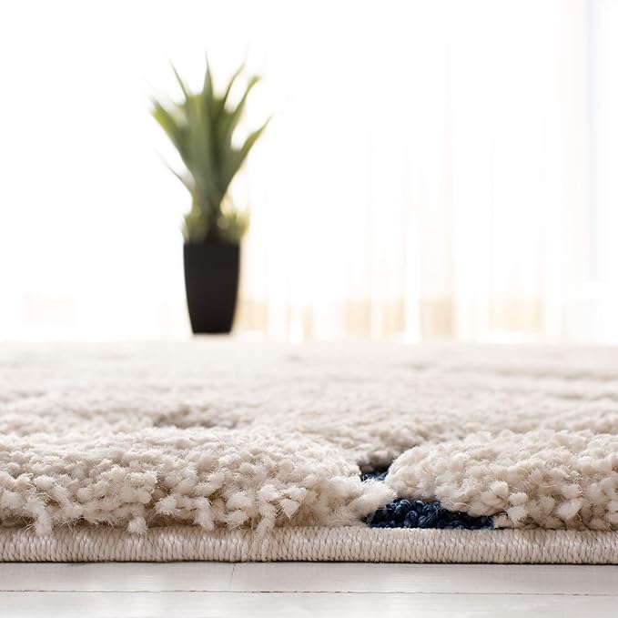 SAFAVIEH Florida Shag Collection X-Large Area Rug - 11' x 15', Cream & Blue, Scroll Design, Non-Shedding & Easy Care, 1.2-inch Thick Ideal for High Traffic Areas in Living Room, Bedroom (SG455-1165)
