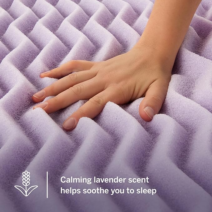 LUCID 3 Inch 5 Lavender Memory Foam Plush-Calming Targeted Convoluted Comfort Zones Mattress Topper, Queen