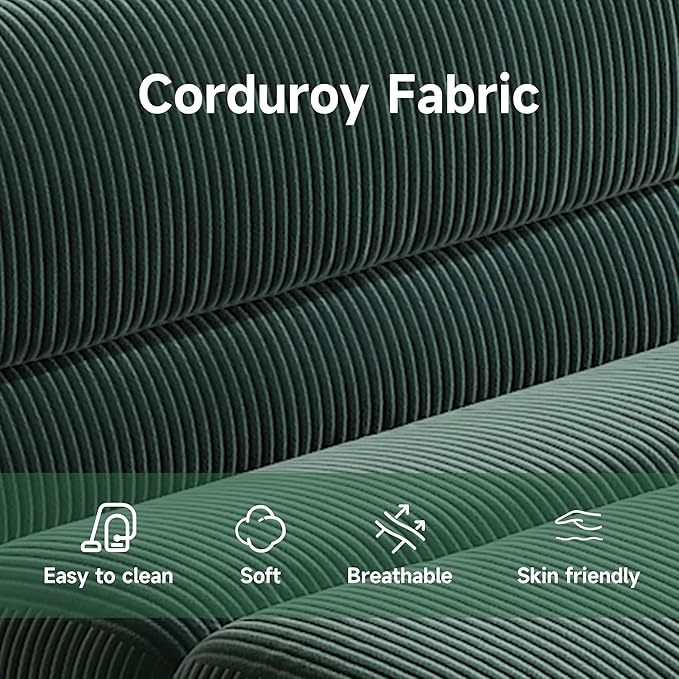 Bean Bag Chair with Ottoman, Cozy Comfy Reading Nook Chairs, Ultra Soft Corduroy Fabric Bean Bag Chairs for Adults, Reading Chair with Ottoman for Living Room, Bedroom Apartment (Green)
