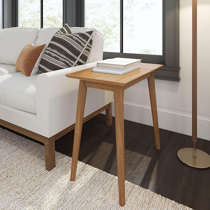 Plank+Beam Mid Century Modern Rectangular Side Table, End Table for Living Room, Wooden Bedside Table, Small End Table for Office Space, Pecan