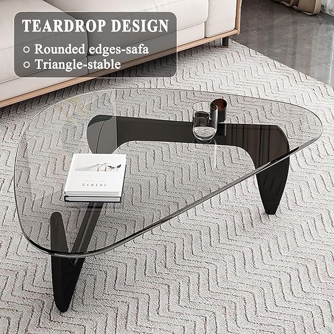 Mid Century Modern Glass Coffee Table for Living Room, Small Coffee Tables, Suitable for Bedroom Living Room Reception Office Tables（Black/Transparent，Small）